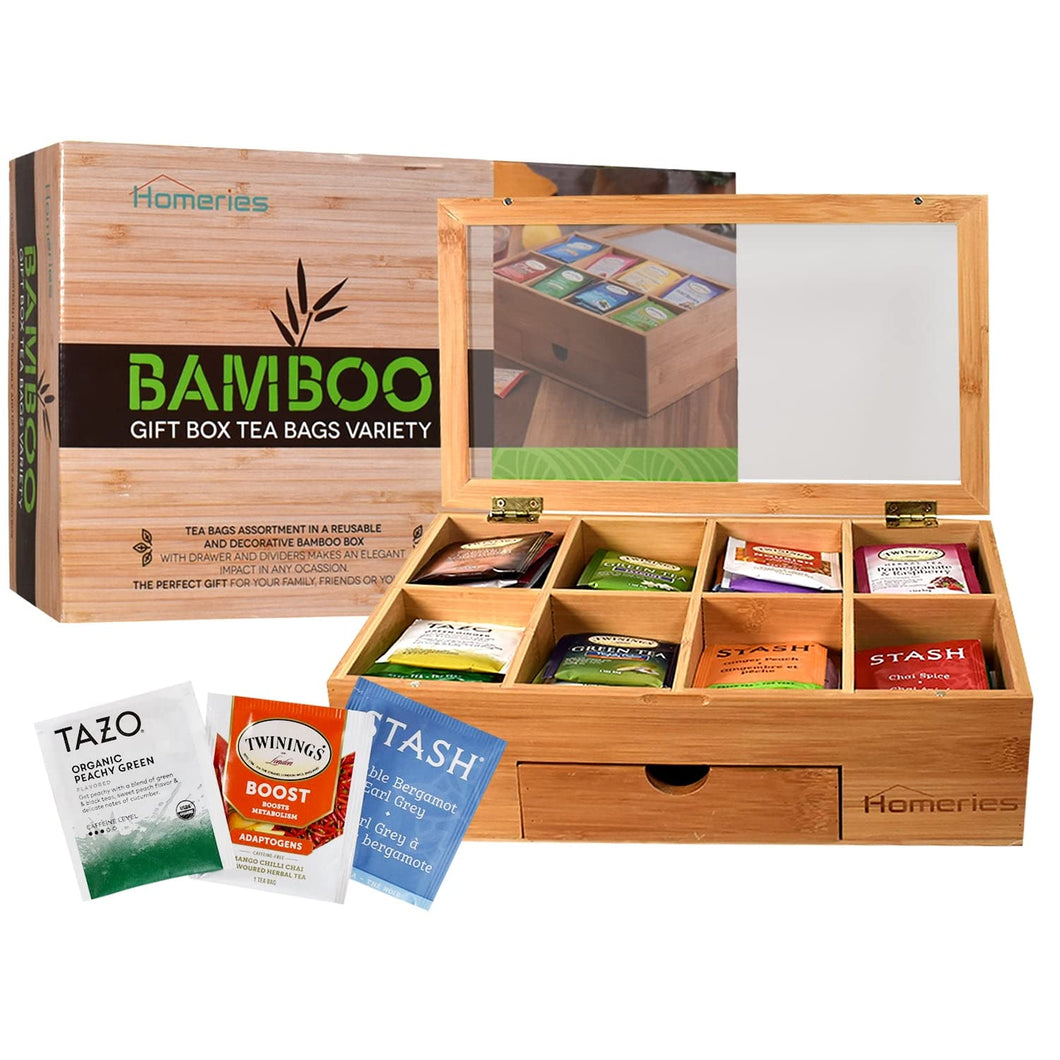 Premium 80 Tea Bag Assortment Gift Box Set By Homeries- Bamboo Tea Bag